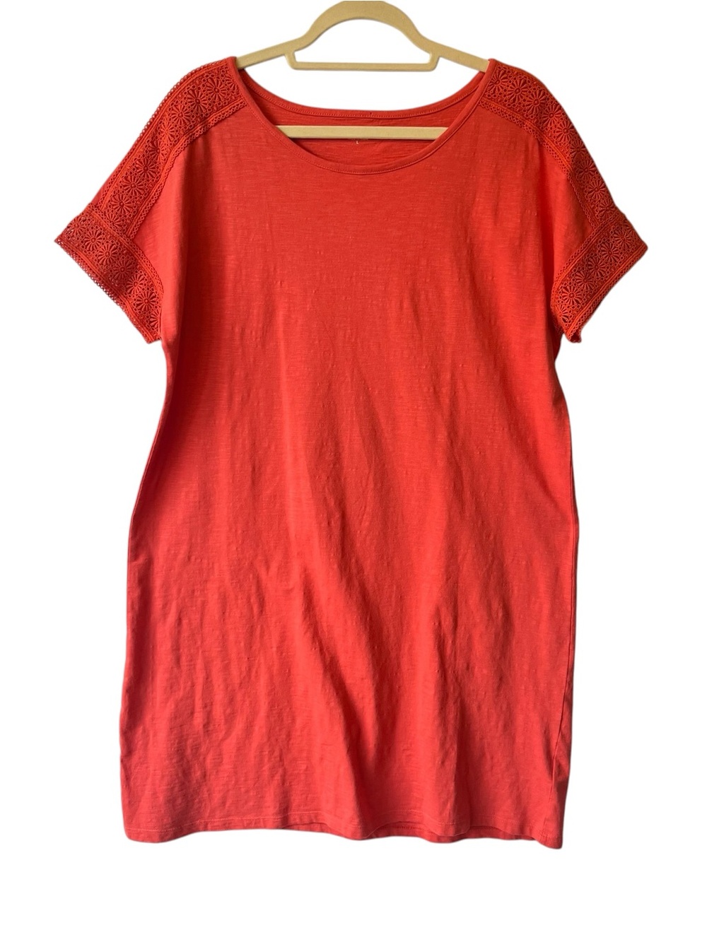 Coldwater Creek T-shirt dress L Orange Lace trim Short sleeves Round neck Womens